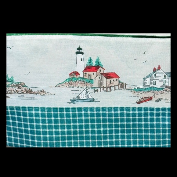 Lighthouse Window Valance Curtain Boats Nautical Ocean Blue & White Checker 36.5 - Picture 7 of 15